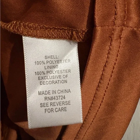 Linda Anderson Rust Orange Swiss Dot Lace Yoke Long Sleeve Bohemian Office Dress - Picture 7 of 9